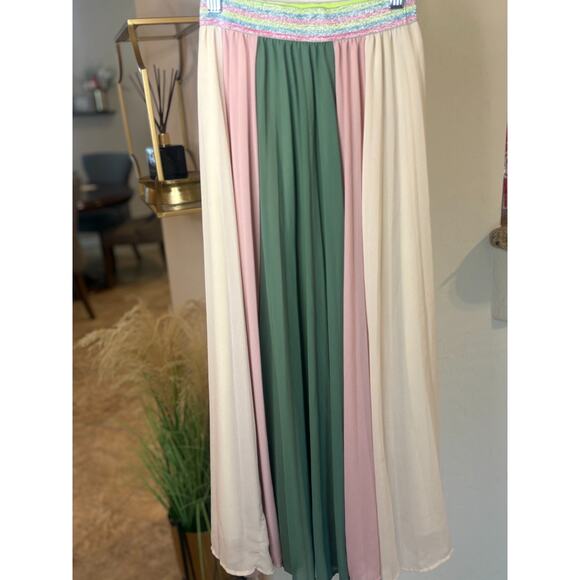 TR Notes Women's Pleated Colorblock Midi Skirt Size Small 0-4 - Picture 4 of 7